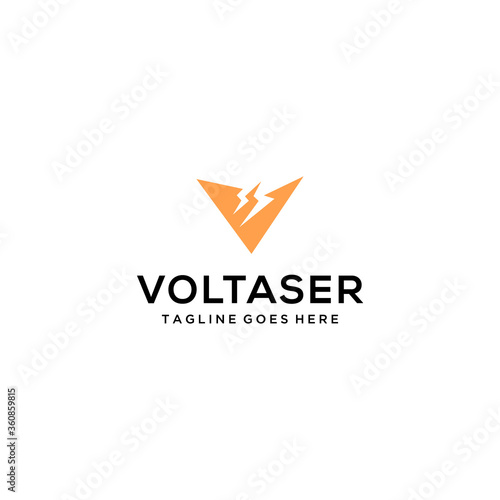 Creative Thunder Electric with V sign Concept logo design template 