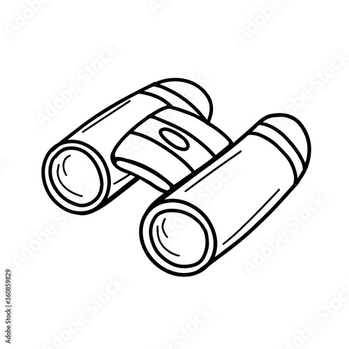 Tourist binoculars isolated on a white backgroun.long-range vision device, image intensifier optical device. Vector illustration in Doodle style.Optical instrument isolated on white background.
