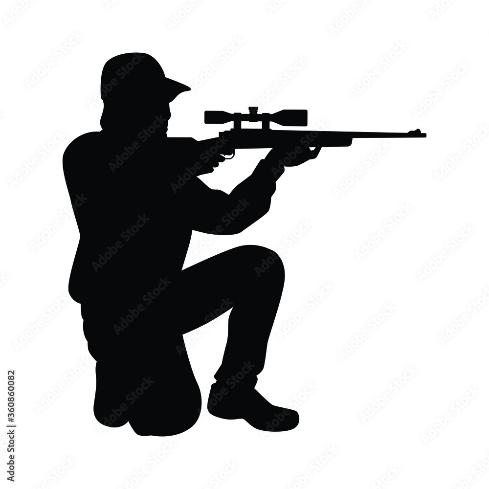 Animal hunter man with his sniper gun silhouette vector on white Animal hunter man with his sniper gun silhouette vector on white