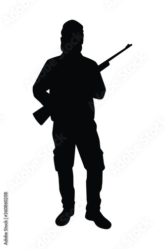 Animal hunter man with his sniper gun silhouette vector on white