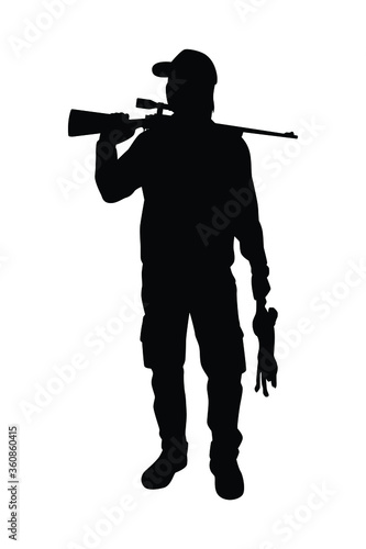 Animal hunter man with his sniper gun silhouette vector on white