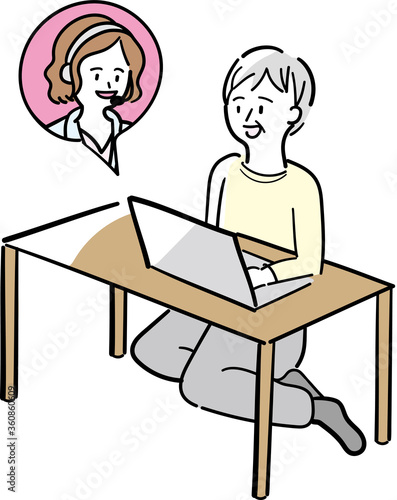 オンライン診察を受ける女性患者のイラスト。