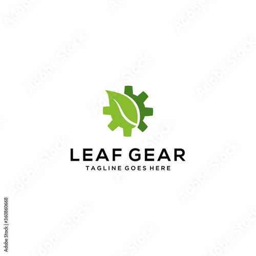 Illustration of an abstract leaf combined with a gear in the mechanical industry.