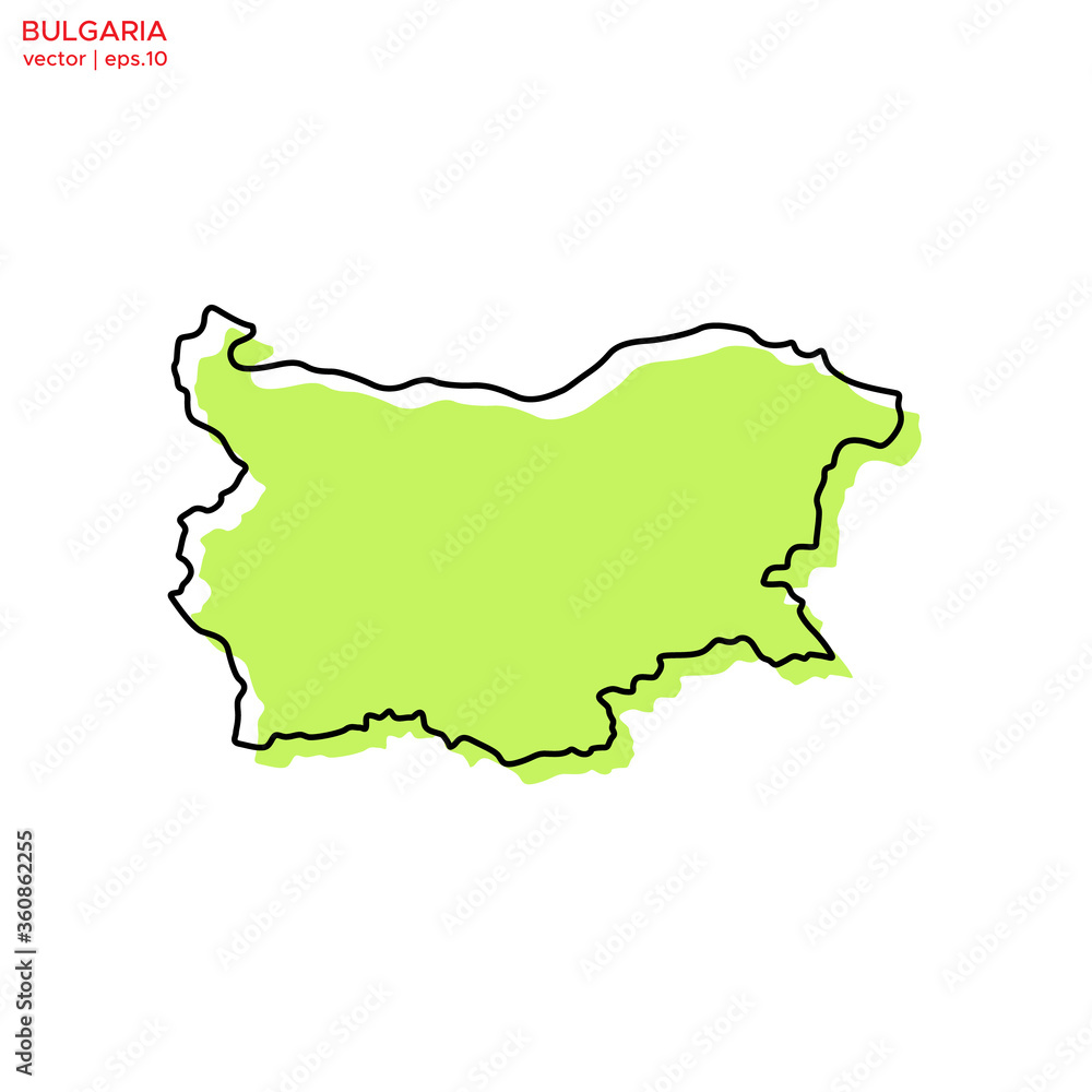 Green Map of Bulgaria with Outline Vector Design Template. Editable Stroke