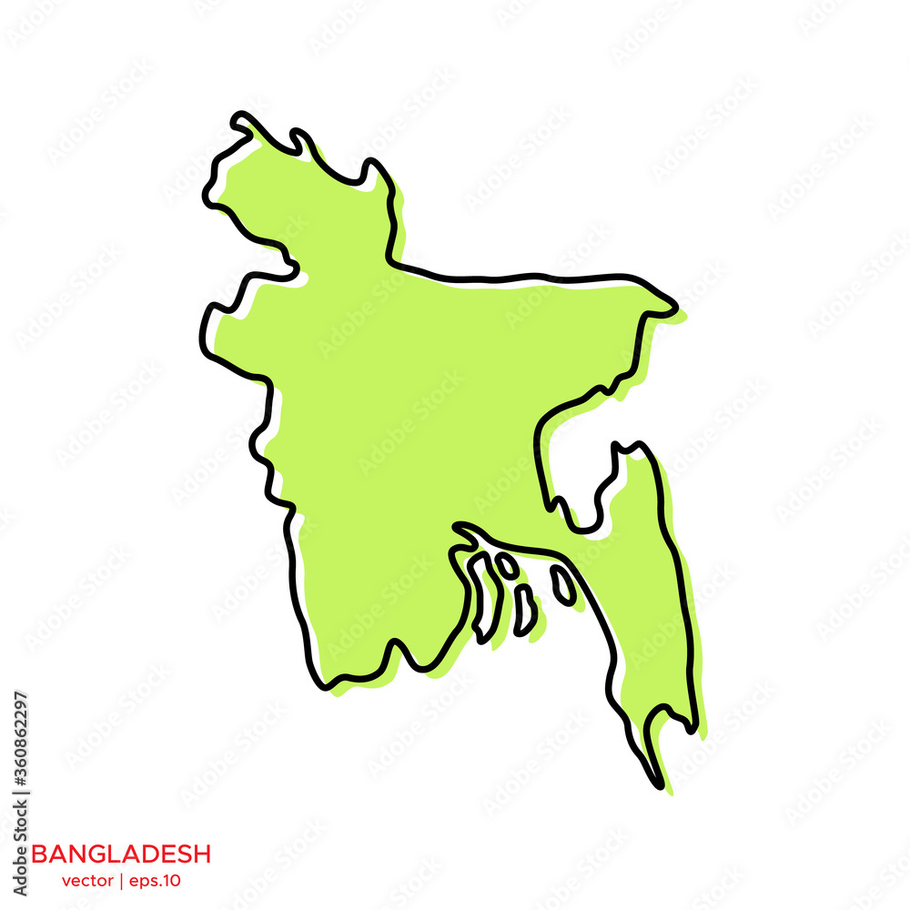 Green Map of Bangladesh with Outline Vector Design Template. Editable Stroke
