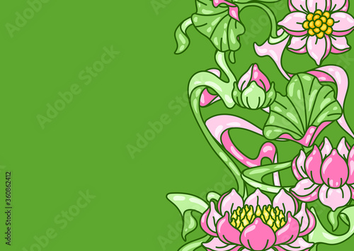 Background with lotus flowers. Art Nouveau vintage style.