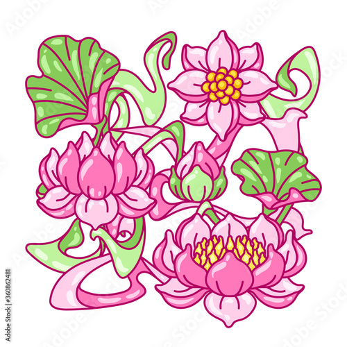 Background with lotus flowers. Art Nouveau vintage style.