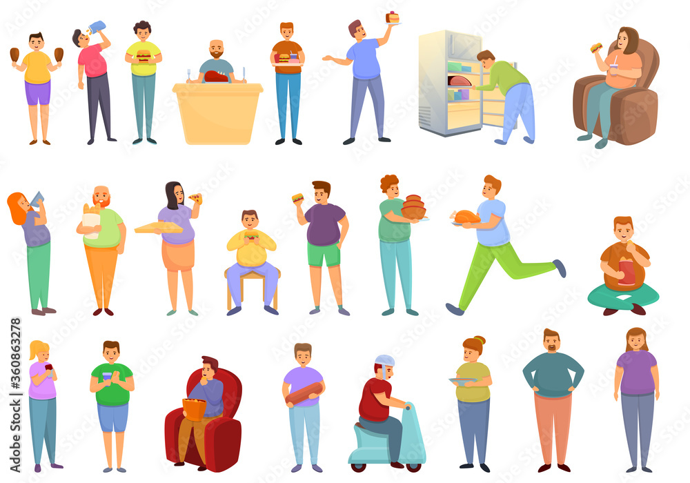 Gluttony icons set. Cartoon set of gluttony vector icons for web design Gluttony icons set. Cartoon set of gluttony vector icons for web design