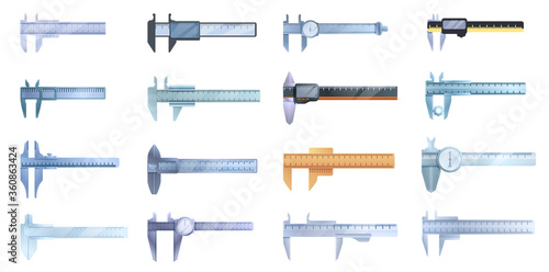 Calipers icons set. Cartoon set of calipers vector icons for web design
