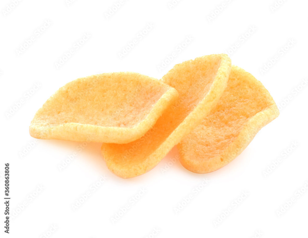 Shrimp rice in thai food isolated on white background, cornflakes, crisp rice,Thai snack. Shrimp rice in thai food isolated on white background, cornflakes, crisp rice,Thai snack.