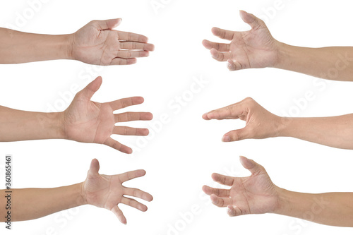 Set of man hands gestures isolated on white background, with clipping path.