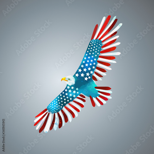 Flying eagle with american flag. US Independence Day. Vector illustration
