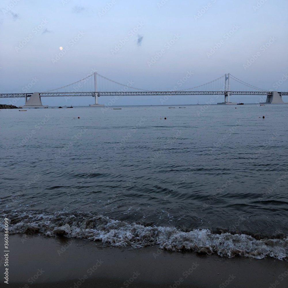 Gwang-An bridge view from Gwang-An beach, Busan, at summer vacation season