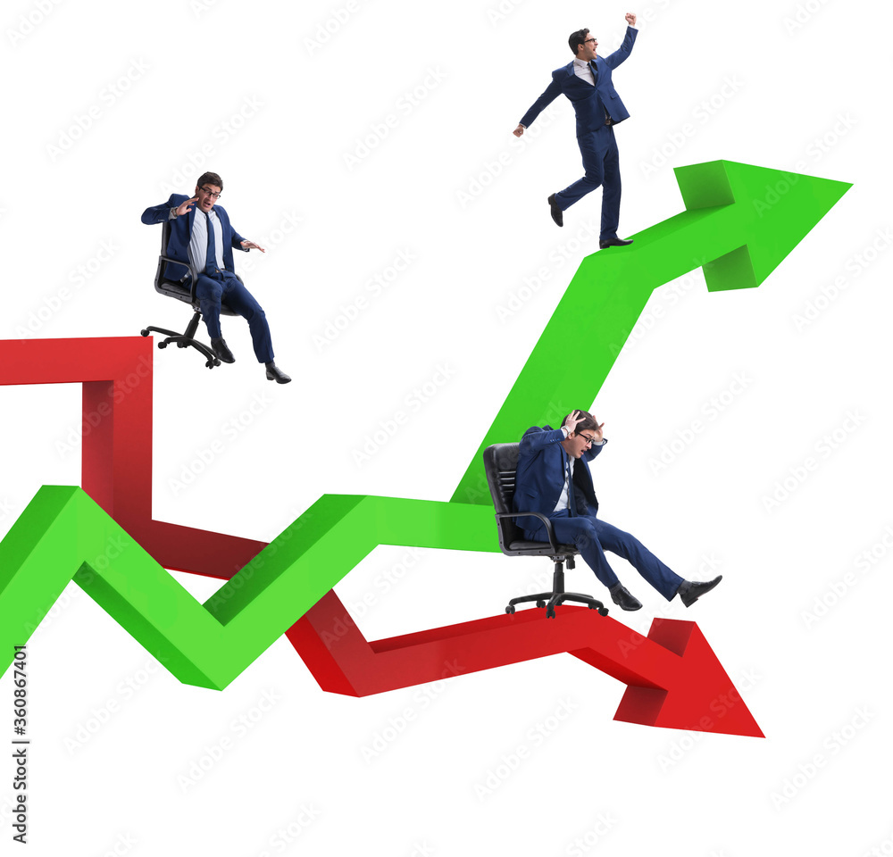 Businessman in crisis and recovery concept Businessman in crisis and recovery concept