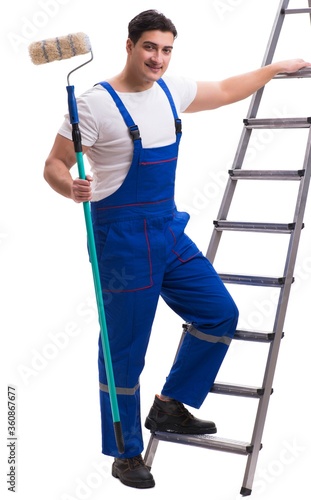 Young painter contractor isolated on white background