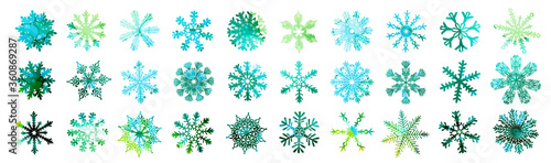 A set of colorful beautiful snowflakes. Vector illustration
