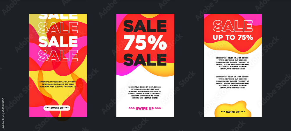 Vector Modern Fluid For Big Sale Banners Design. Discount Banner Promotion Template. With Swipe Up Button.