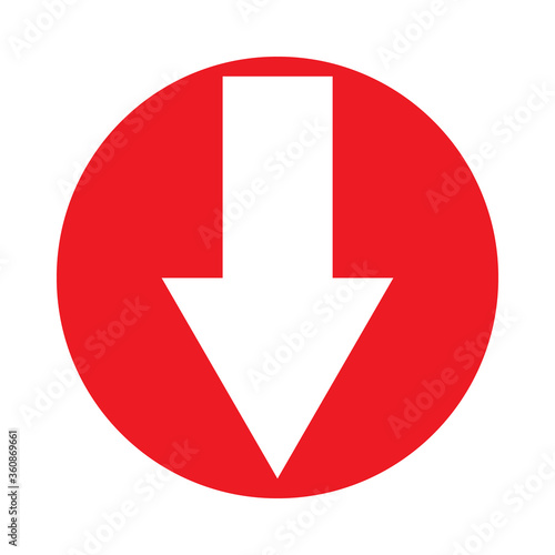 Arrow down on red circle vector icon