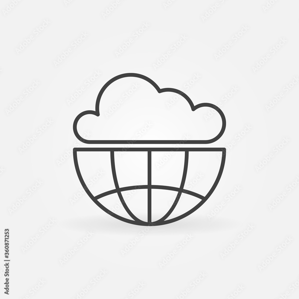 Cloud with Earth outline icon. Vector Cloud Computing Technology concept symbol or design element Cloud with Earth outline icon. Vector Cloud Computing Technology concept symbol or design element