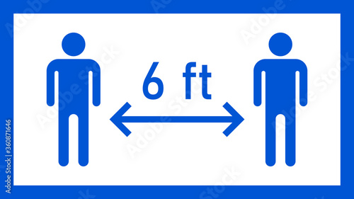 Social Distancing Keep Your Distance or Maintain a Distance of 6 ft or 6 Feet Icon with an Aspect Ratio of 16:9. Vector Image.