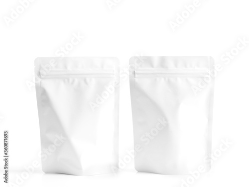 White zipper bag for food snack packaging.