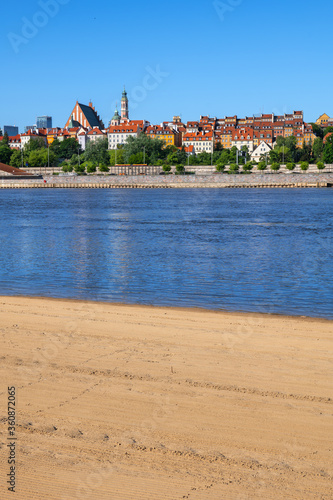 City Skyline and River Beach in Warsaw, Poland