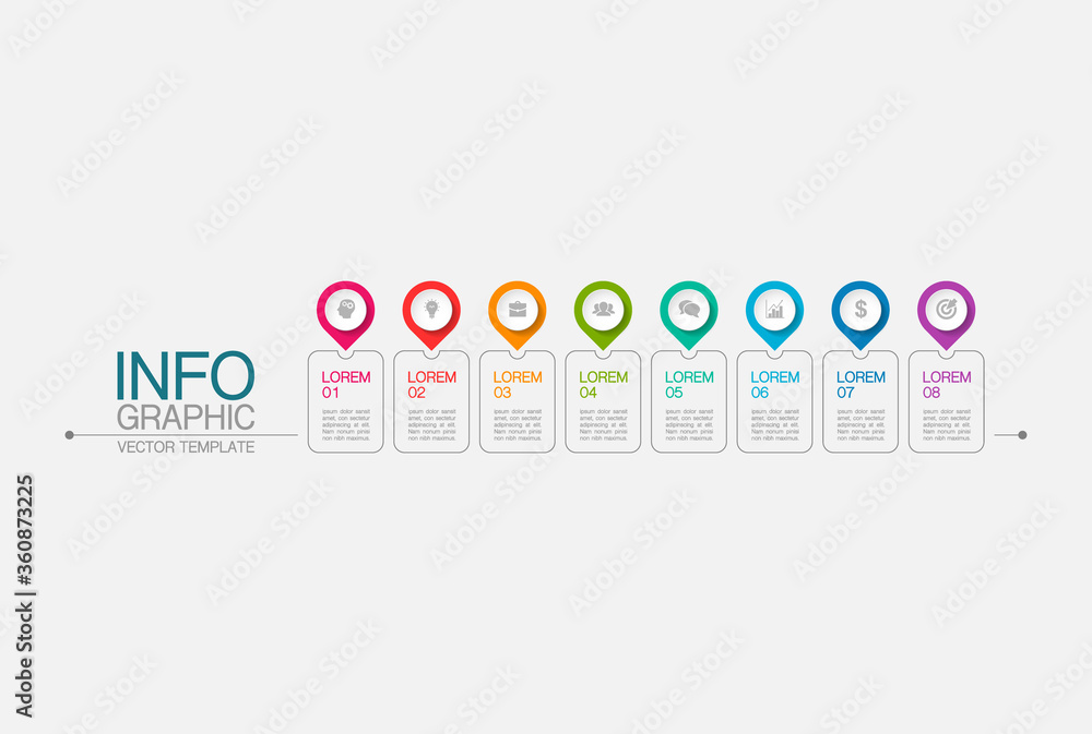 Vector infographic template with 8 steps or options. Data presentation, business concept design for web, brochure, diagram. Vector infographic template with 8 steps or options. Data presentation, business concept design for web, brochure, diagram.