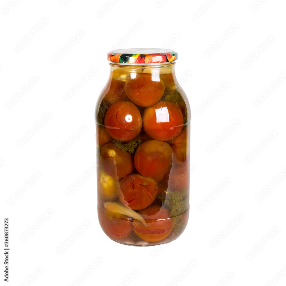 Canned vegetables in a glass jar. Isolated on white background Canned vegetables in a glass jar. Isolated on white background