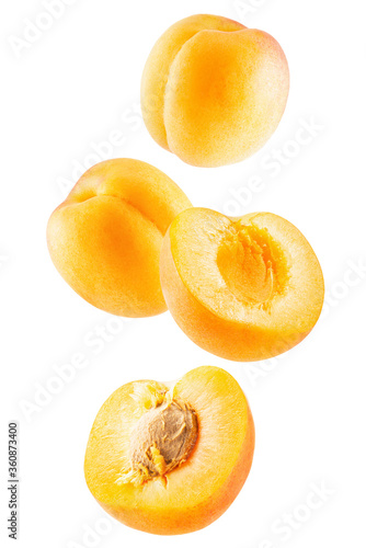 falling apricots isolated on a white background