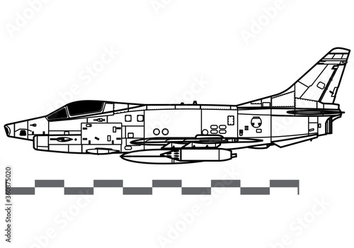 Fiat Aeritalia G.91Y. Vector drawing of light strike fighter. Side view. Image for illustration and infographics.
