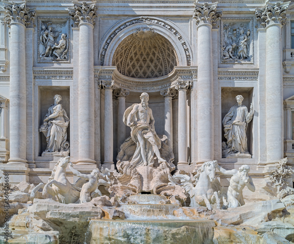 Closeup view of Trevi Fountain (Fontana di Trevi) in Rome. Italy