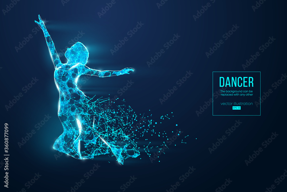Abstract silhouette of a wireframe dancing woman. Dancer, girl, ballerina on the blue background. Convenient organization of eps file. Vector illustration. Thanks for watching