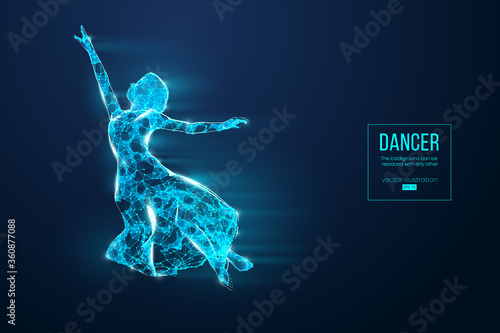 Abstract silhouette of a wireframe dancing woman. Dancer, girl, ballerina on the blue background. Convenient organization of eps file. Vector illustration. Thanks for watching