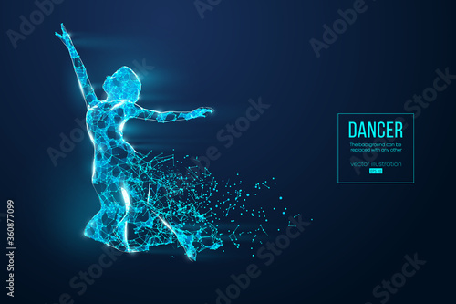 Abstract silhouette of a wireframe dancing woman. Dancer, girl, ballerina on the blue background. Convenient organization of eps file. Vector illustration. Thanks for watching