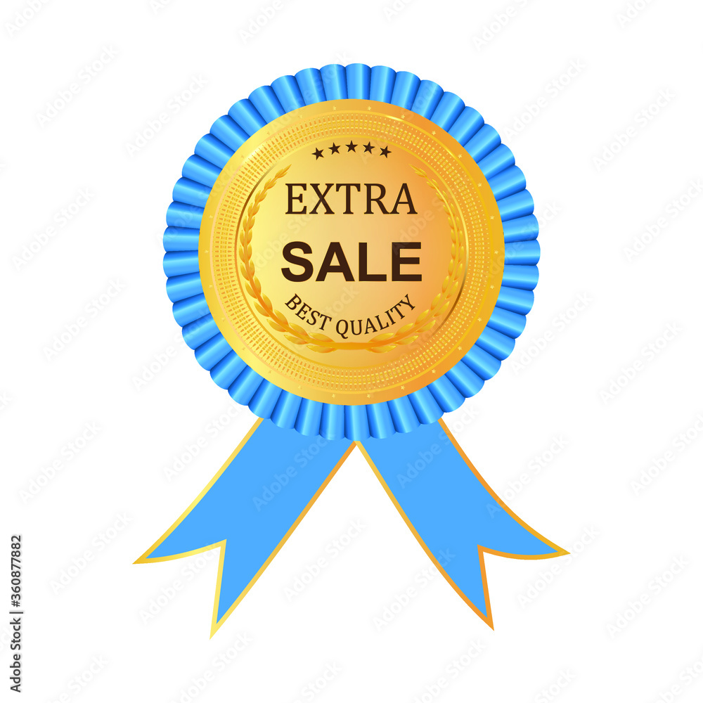 Gold premium Extra Sale golden label. Gold shiny emblem. Stock vector illustration on white isolated background. Gold premium Extra Sale golden label. Gold shiny emblem. Stock vector illustration on white isolated background.