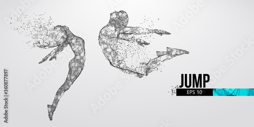 Abstract silhouette of a wireframe jumping man and woman. People in a jump symbolize freedom and love on the white background. Convenient organization of eps file. Vector. Thanks for watching