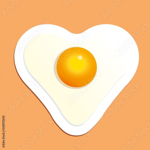 Fried egg in heart shape. Breakfast with love vector illustration.
