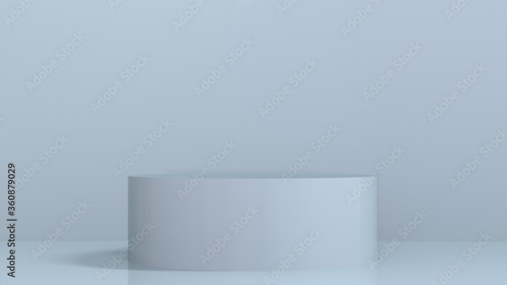 Pale blue 3D render illustration background of pedestal podium. Great background frame to showcase your product design. Classy and elegant monochrome design.