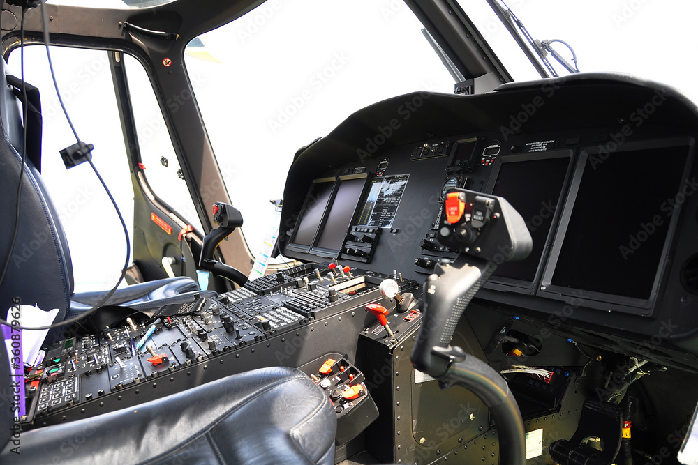 Control panel and control equipment of plane in cockpit. Plane cockpit ...