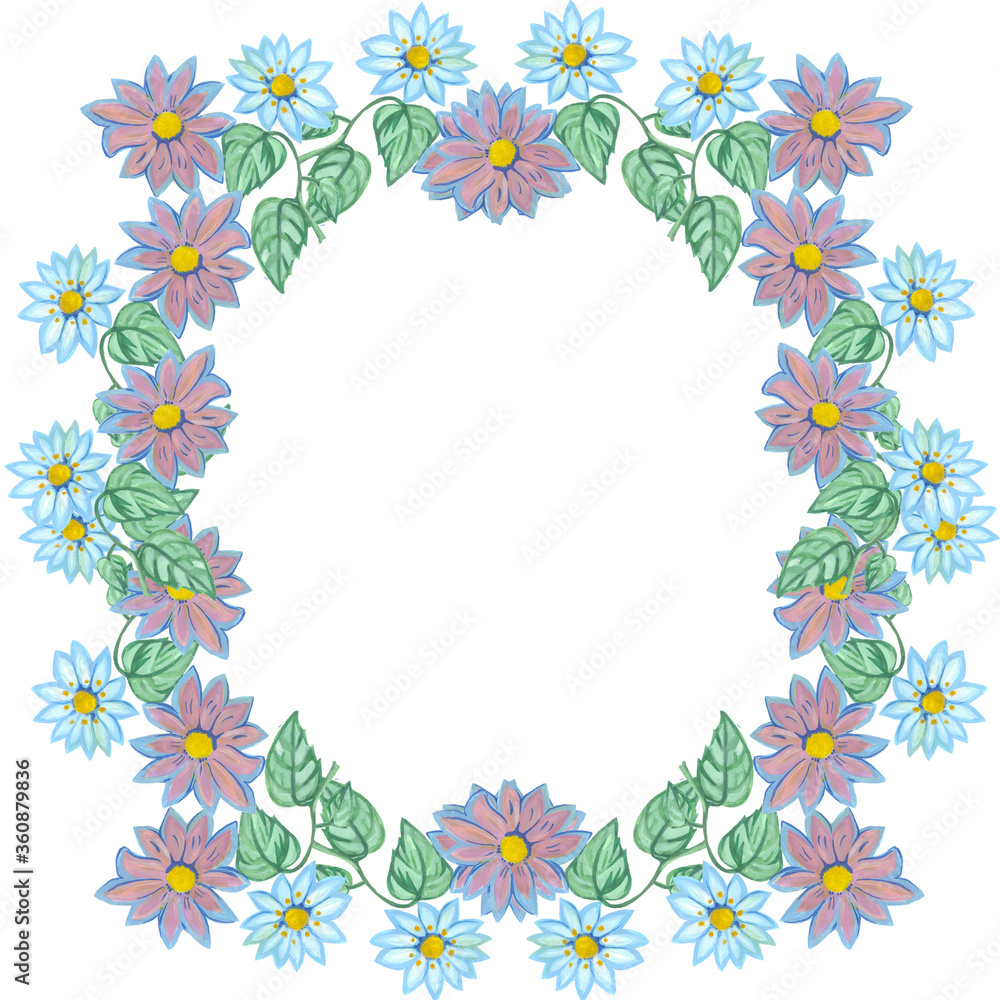 round frame daisies lilac blue flower