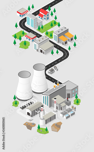 geothermal energy, geothermal  power plant in isometric graphic
