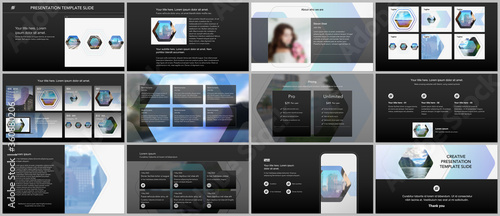 Vector templates for website design, presentations, portfolio. Templates for presentation slides, flyer, leaflet, brochure cover, report. Corporate identity business concept background with hexagons.