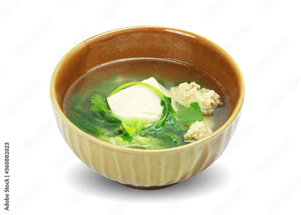 Miso Soup Tofu Soup on white background. Miso Soup Tofu Soup on white background.