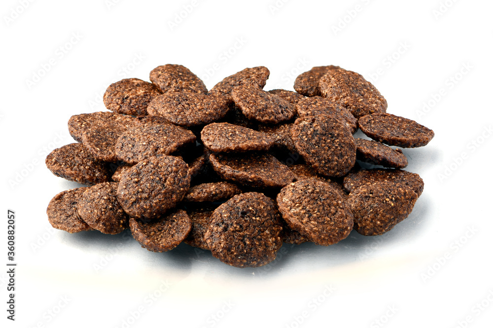 Breakfast cereal balls with chocolate on a white background Breakfast cereal balls with chocolate on a white background