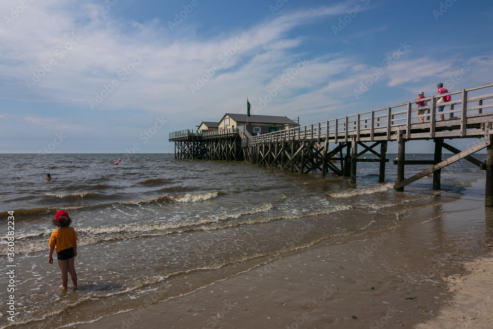 famous vacation resort with historical pile dwelling at the North Sea, Sankt Peter Ording