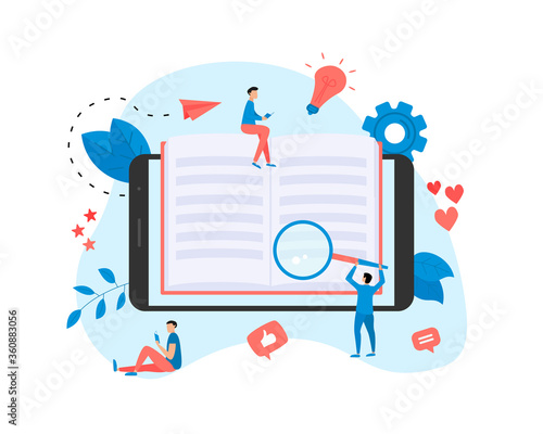Flat design ebook concept. Online libraries and books