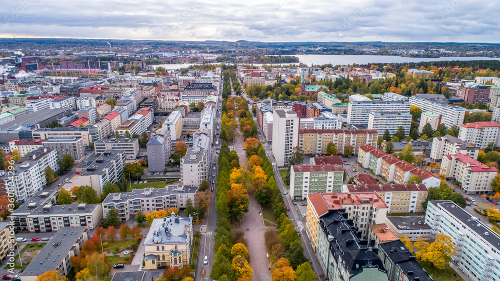 Aerial  view of Tampere city in autumn , FInland
