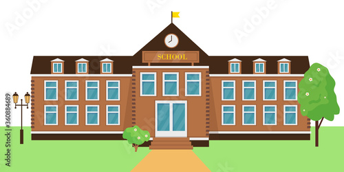 School building exterior vector illustration.