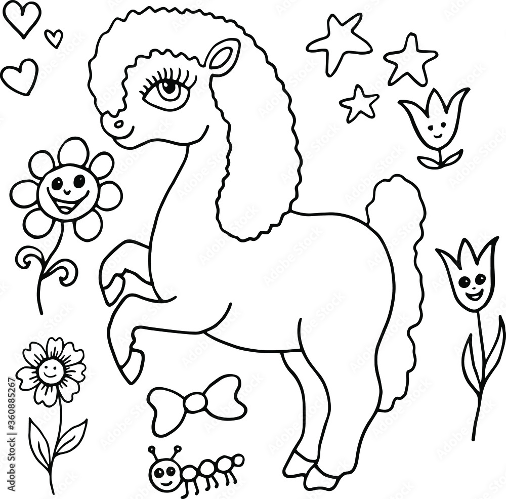 Obraz premium horse pony black and white vintage vector image 