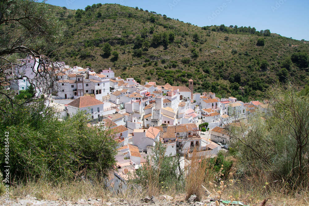 white village in the mountains of axarquia, in the province of malaga, spain